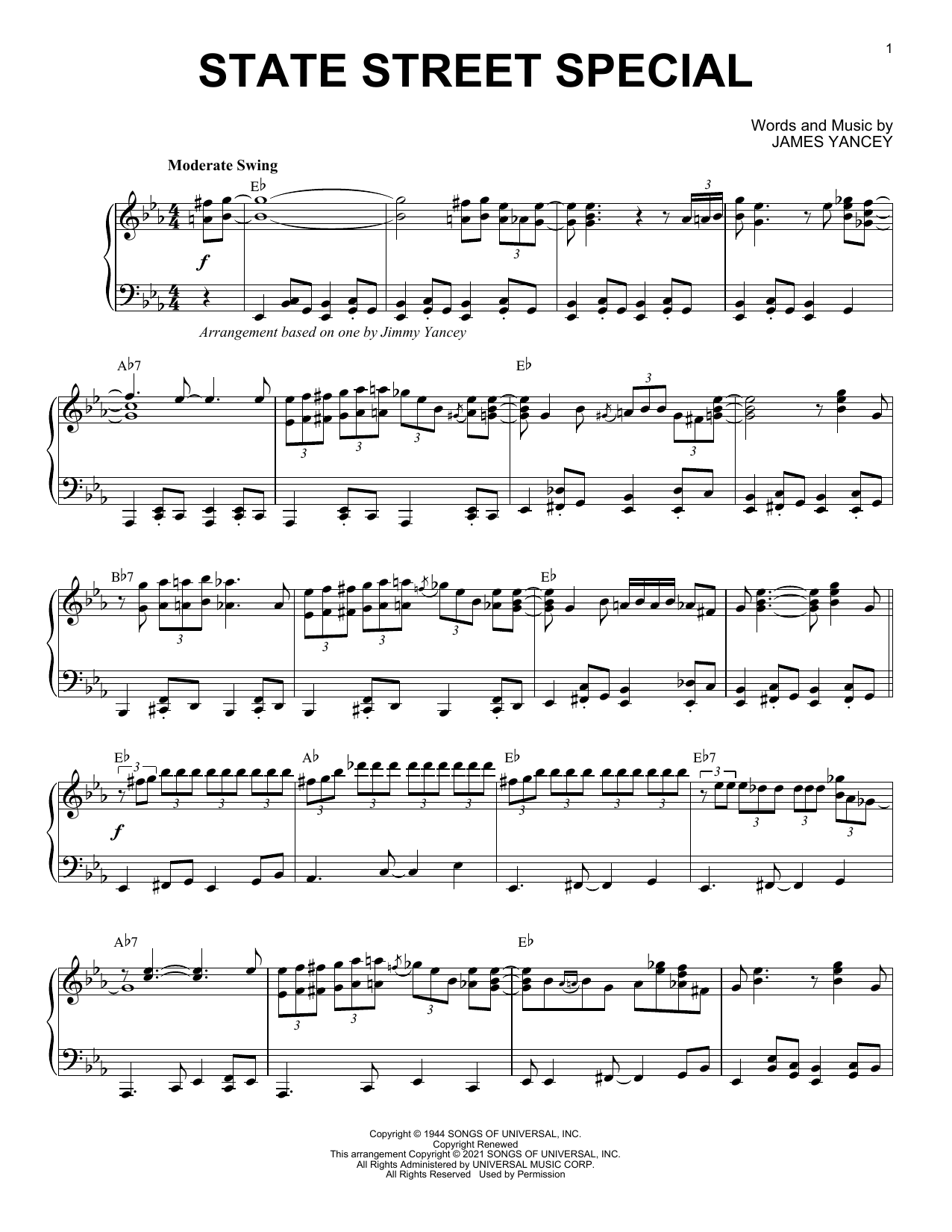 Download James Yancey State Street Special (arr. Brent Edstrom) Sheet Music and learn how to play Piano Solo PDF digital score in minutes