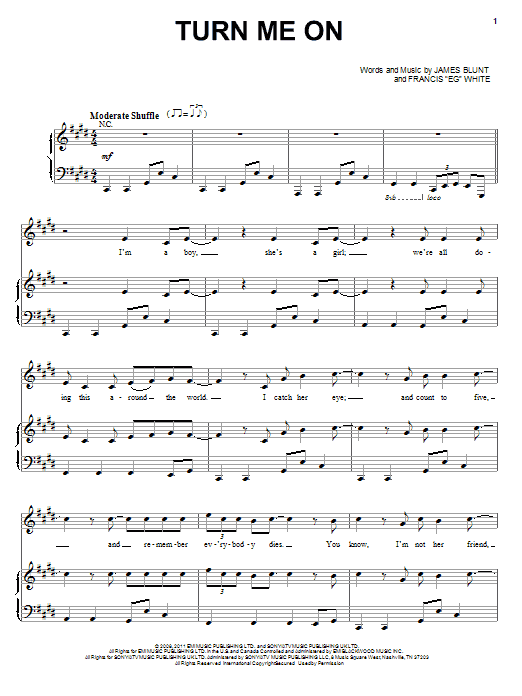 James Blunt Turn Me On Sheet Music Notes Download Printable Pdf Score