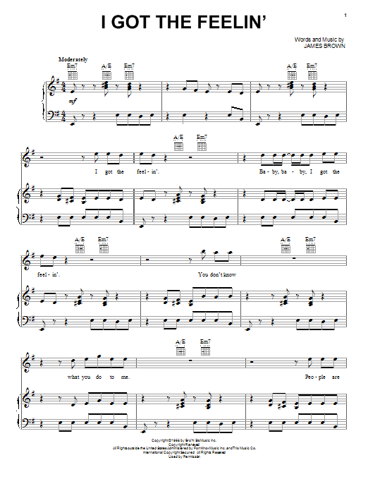 Download James Brown Sheet Music and learn how to play Piano, Vocal & Guitar (Right-Hand Melody) PDF score in minutes