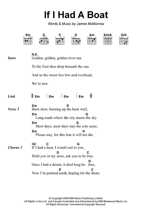 Download James McMorrow If I Had A Boat Sheet Music and learn how to play Lyrics & Chords PDF digital score in minutes