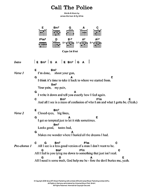 James Morrison Call The Police Sheet Music Notes Chords Lyrics Chords Download Pop Pdf