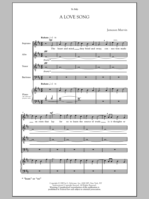 Download Jameson Marvin A Love Song To Polly Sheet Music and learn how to play SATB PDF digital score in minutes