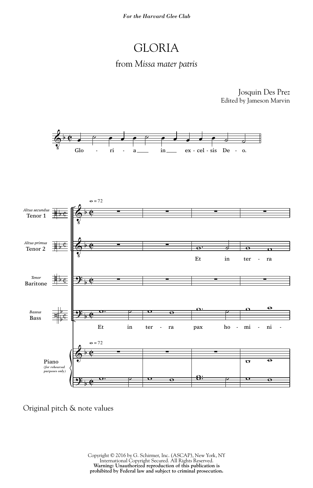 Download Jameson Marvin Gloria Sheet Music and learn how to play TTBB PDF digital score in minutes