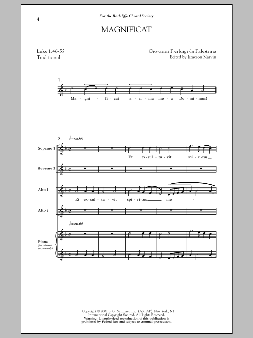 Download Jameson Marvin Magnificat Sheet Music and learn how to play SSA PDF digital score in minutes