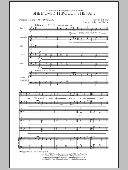Download Jameson Marvin She Moved Thro' The Fair (She Moved Through The Fair) Sheet Music and learn how to play SATB Choir PDF digital score in minutes