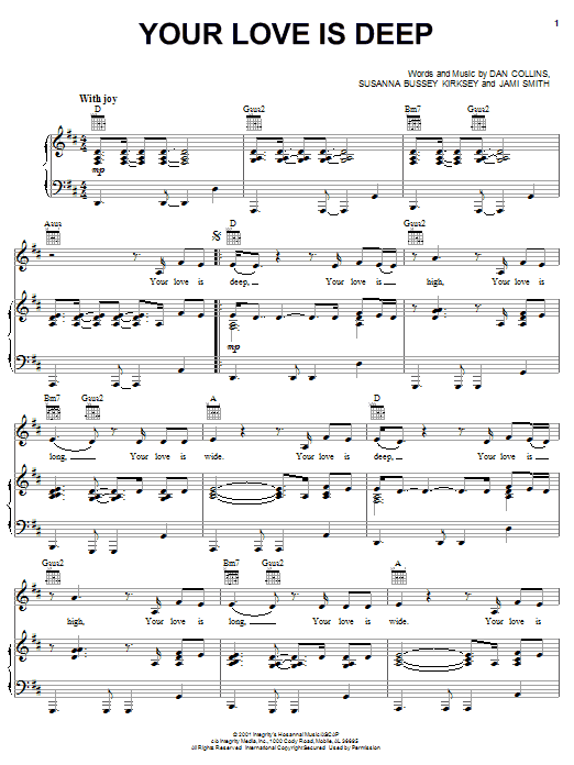 Download Jami Smith Your Love Is Deep Sheet Music and learn how to play Piano, Vocal & Guitar (Right-Hand Melody) PDF digital score in minutes