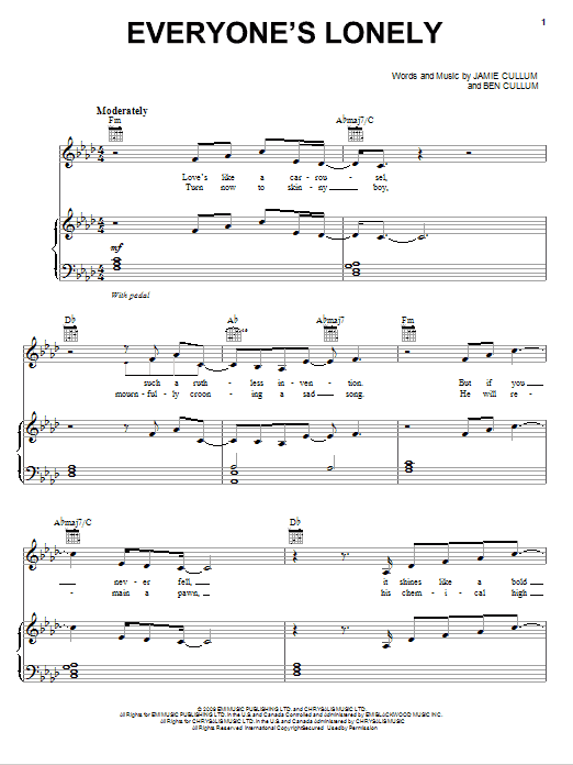 Download Jamie Cullum Everyone's Lonely Sheet Music and learn how to play Piano, Vocal & Guitar (Right-Hand Melody) PDF digital score in minutes
