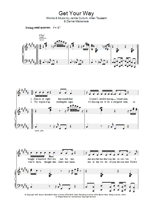 Download Jamie Cullum Get Your Way Sheet Music and learn how to play Piano PDF digital score in minutes