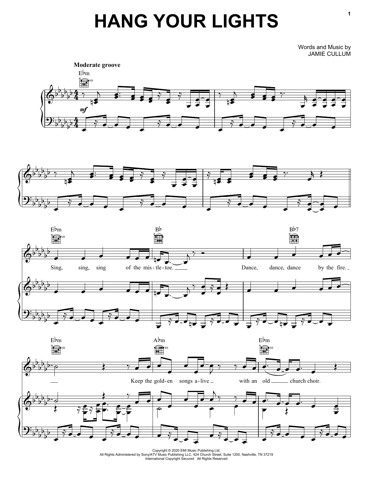 Download Jamie Cullum Hang Your Lights Sheet Music and learn how to play Piano, Vocal & Guitar Chords (Right-Hand Melody) PDF digital score in minutes