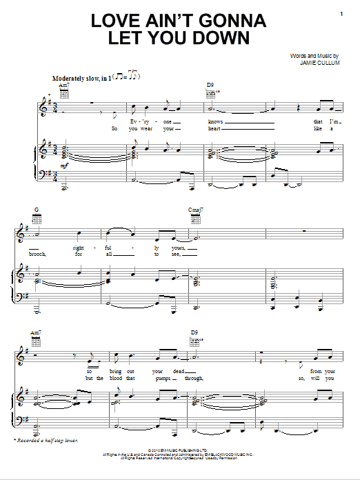 Download Jamie Cullum Love Ain't Gonna Let You Down Sheet Music and learn how to play Piano, Vocal & Guitar (Right-Hand Melody) PDF digital score in minutes