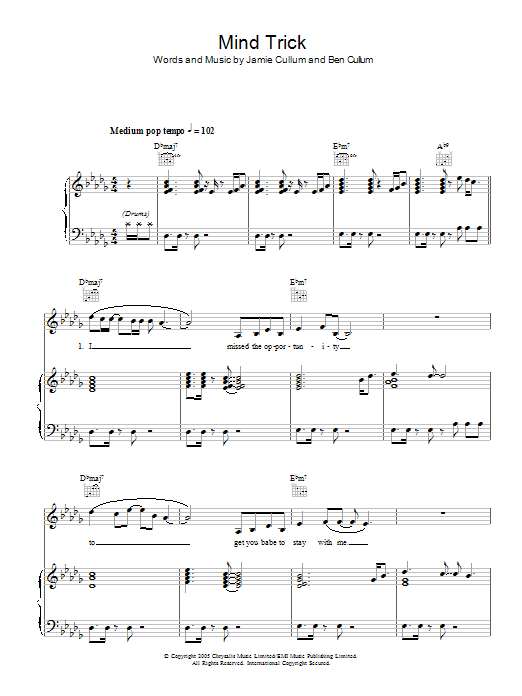 Download Jamie Cullum Mind Trick Sheet Music and learn how to play Piano, Vocal & Guitar PDF digital score in minutes