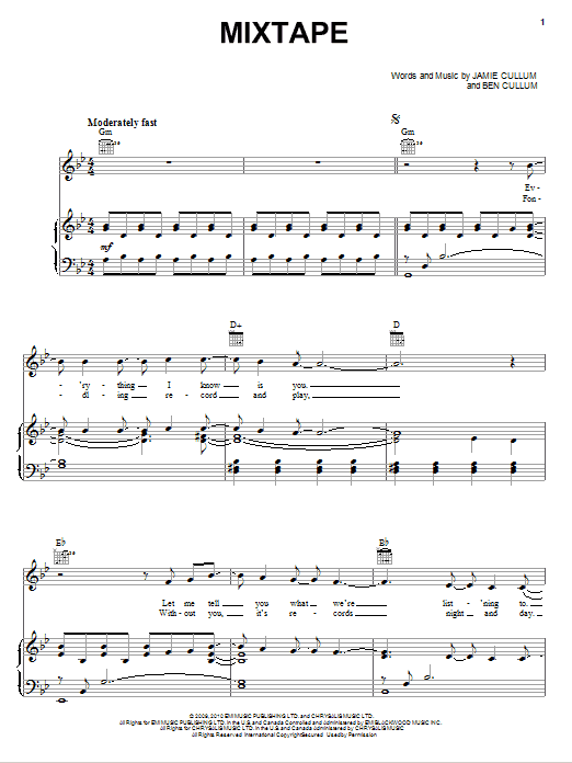 Download Jamie Cullum Mixtape Sheet Music and learn how to play Piano, Vocal & Guitar (Right-Hand Melody) PDF digital score in minutes