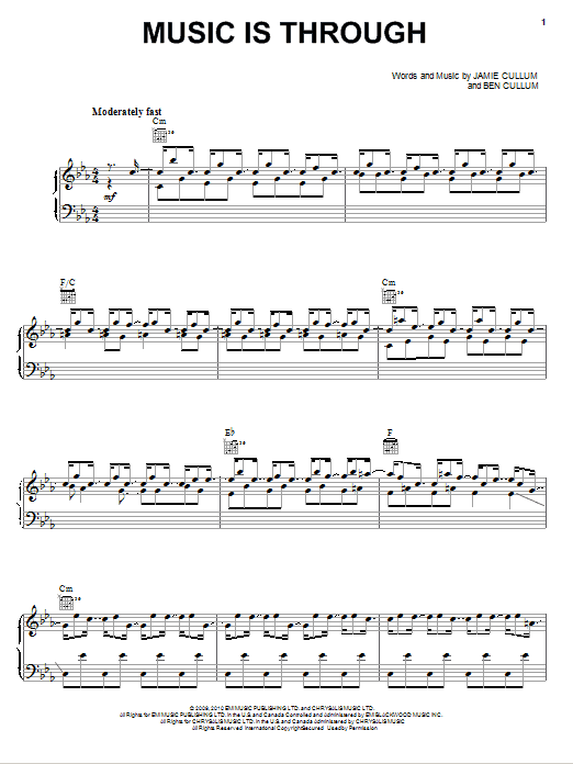 Download Jamie Cullum Music Is Through Sheet Music and learn how to play Piano, Vocal & Guitar (Right-Hand Melody) PDF digital score in minutes