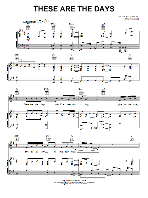 Download Jamie Cullum These Are The Days Sheet Music and learn how to play Piano, Vocal & Guitar (Right-Hand Melody) PDF digital score in minutes