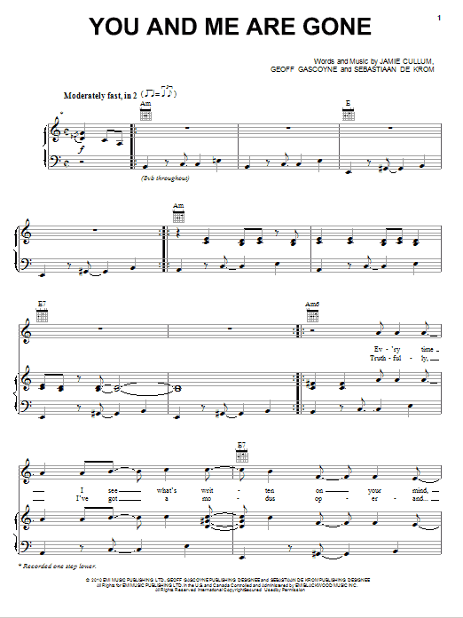 Download Jamie Cullum You And Me Are Gone Sheet Music and learn how to play Piano, Vocal & Guitar (Right-Hand Melody) PDF digital score in minutes