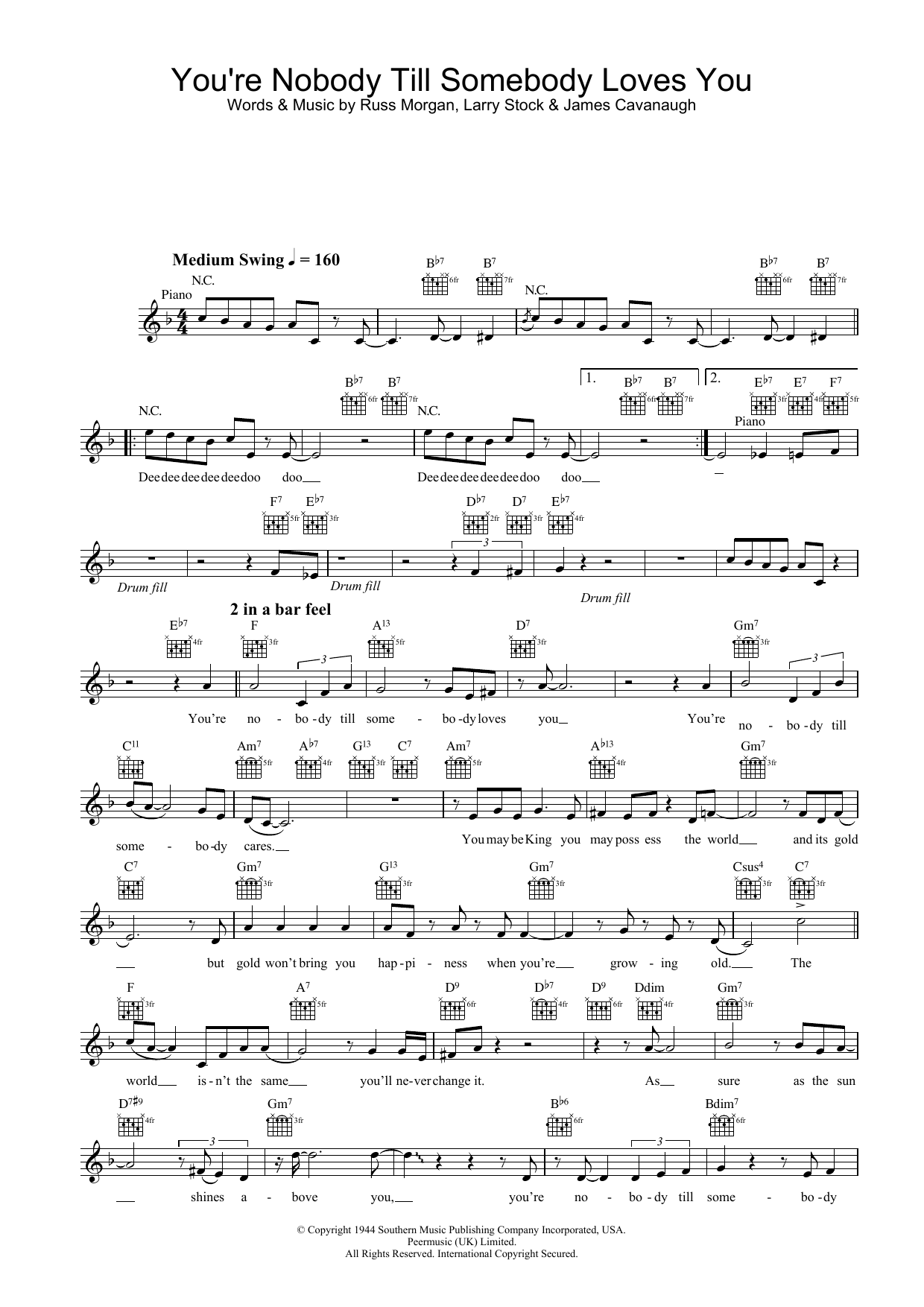 Download Jamie Cullum You're Nobody Till Somebody Loves You Sheet Music and learn how to play Lead Sheet / Fake Book PDF digital score in minutes