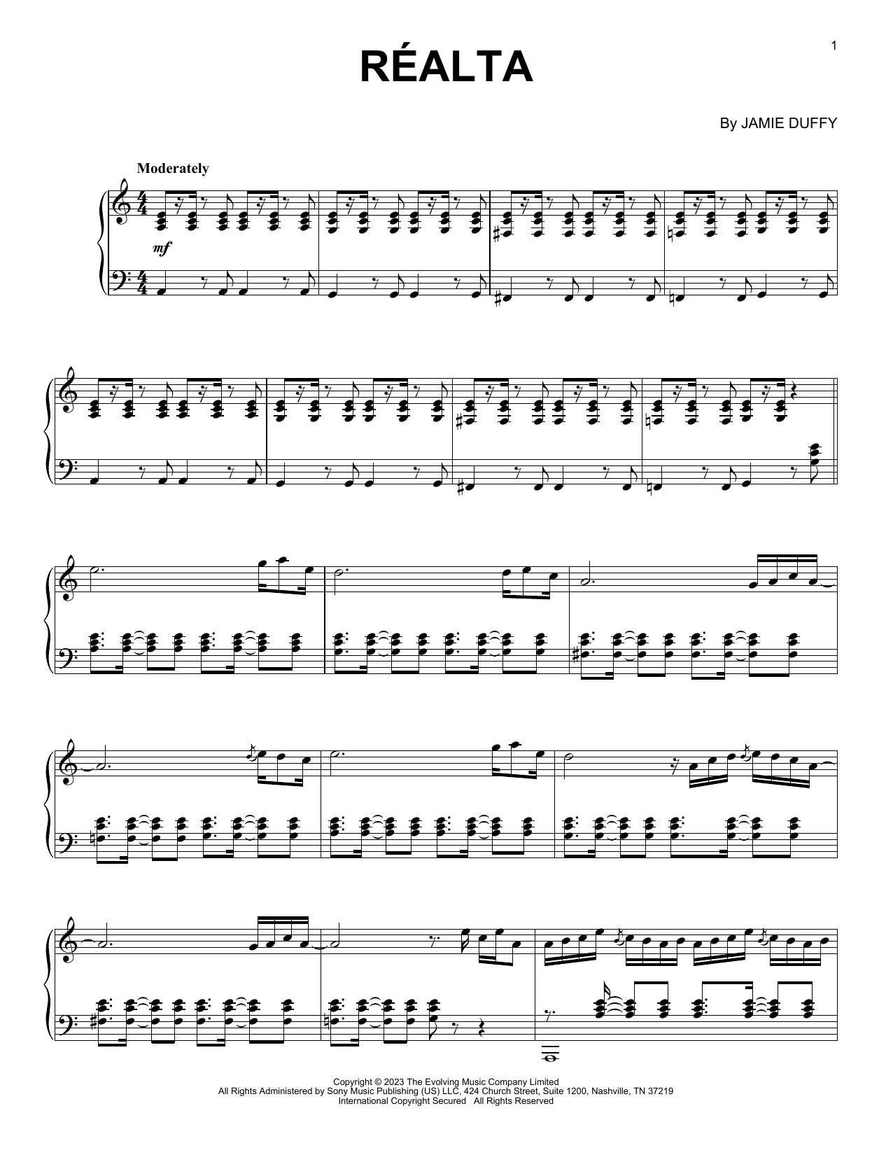 Download Jamie Duffy Réalta Sheet Music and learn how to play Piano Solo PDF digital score in minutes