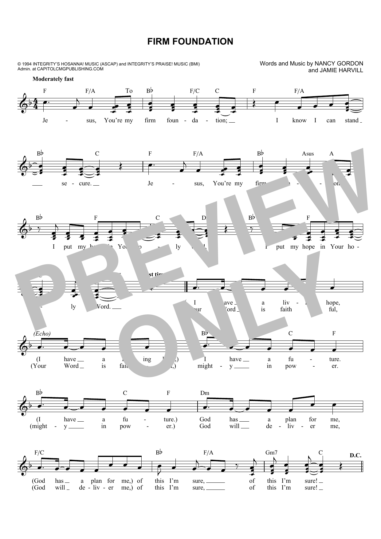 Download Jamie Harvill Firm Foundation Sheet Music and learn how to play Melody Line, Lyrics & Chords PDF digital score in minutes