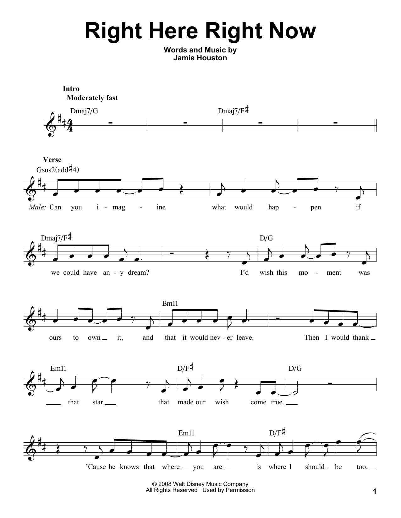 Download Jamie Houston Right Here Right Now Sheet Music and learn how to play Voice PDF digital score in minutes