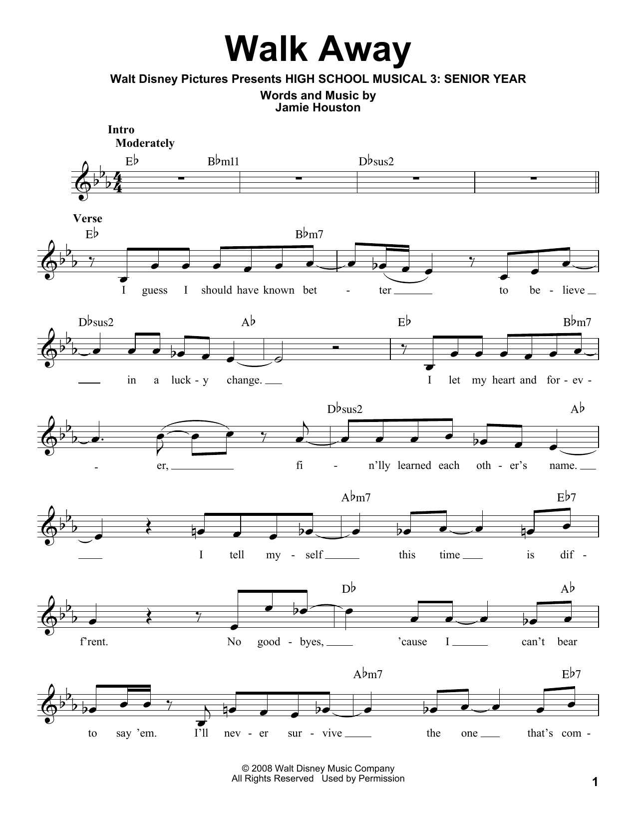 Download Jamie Houston Walk Away Sheet Music and learn how to play Voice PDF digital score in minutes