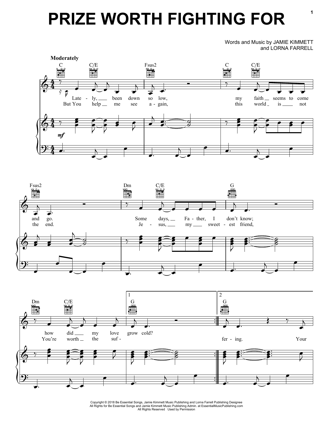 Download Jamie Kimmett Prize Worth Fighting For Sheet Music and learn how to play Piano, Vocal & Guitar Chords (Right-Hand Melody) PDF digital score in minutes