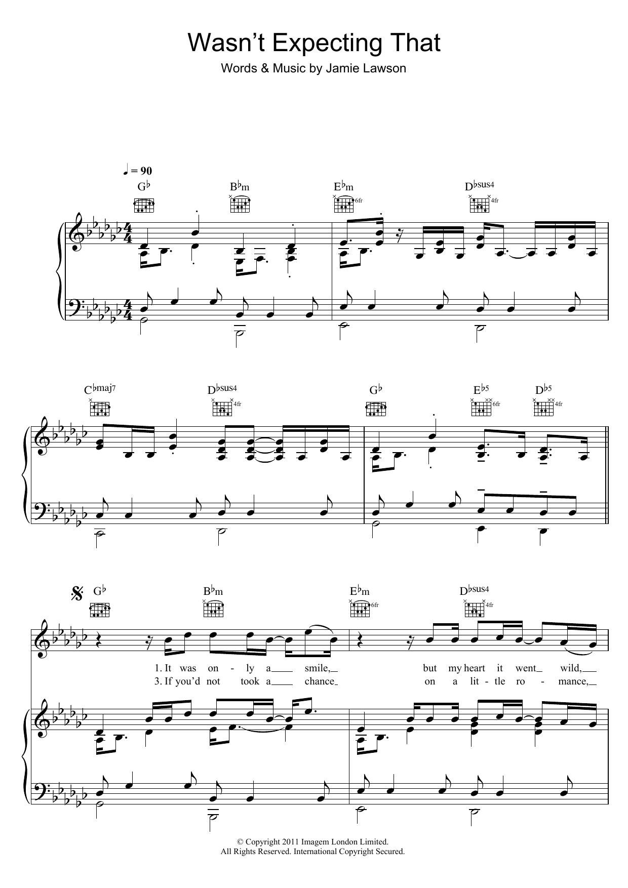 Download Jamie Lawson Wasn't Expecting That Sheet Music and learn how to play Piano, Vocal & Guitar (Right-Hand Melody) PDF digital score in minutes