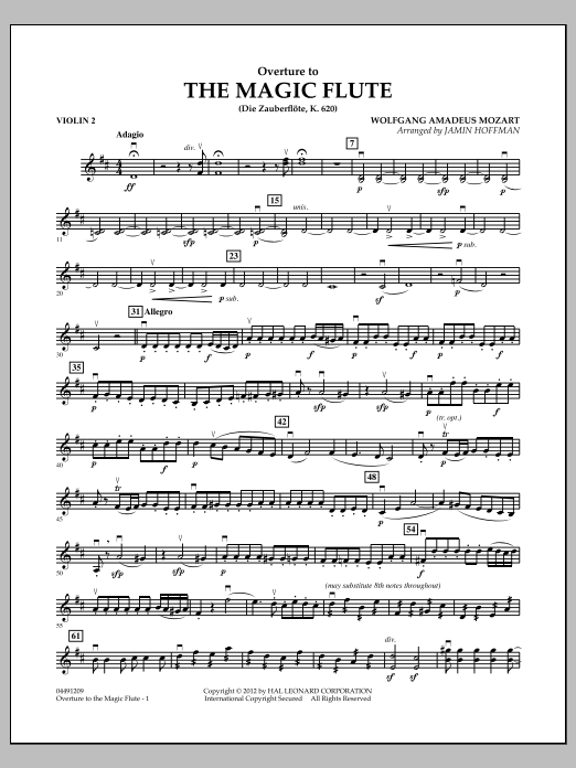 Download Jamin Hoffman Overture to The Magic Flute - Violin 2 Sheet Music and learn how to play Orchestra PDF digital score in minutes