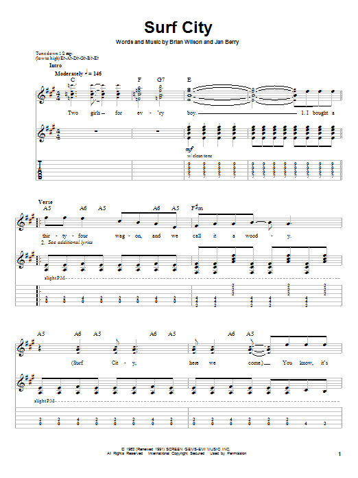 Download Jan & Dean Surf City Sheet Music and learn how to play Guitar Tab PDF digital score in minutes