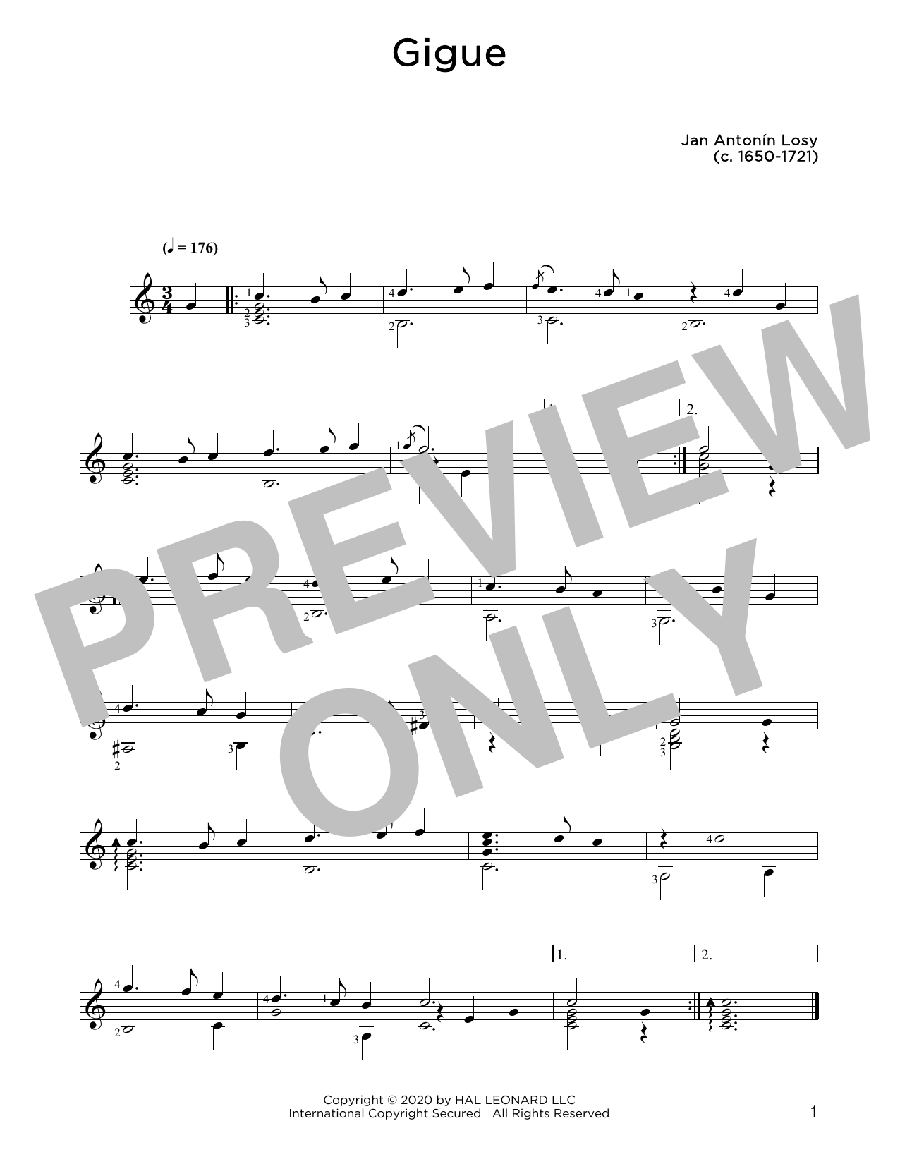 Download Jan Antonin Losey Gigue Sheet Music and learn how to play Solo Guitar PDF digital score in minutes