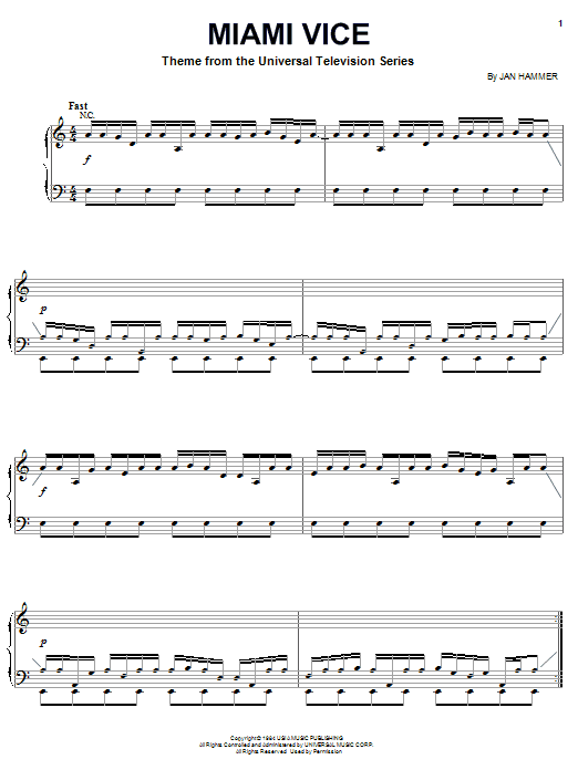Download Jan Hammer Miami Vice Sheet Music and learn how to play Keyboard Transcription PDF digital score in minutes