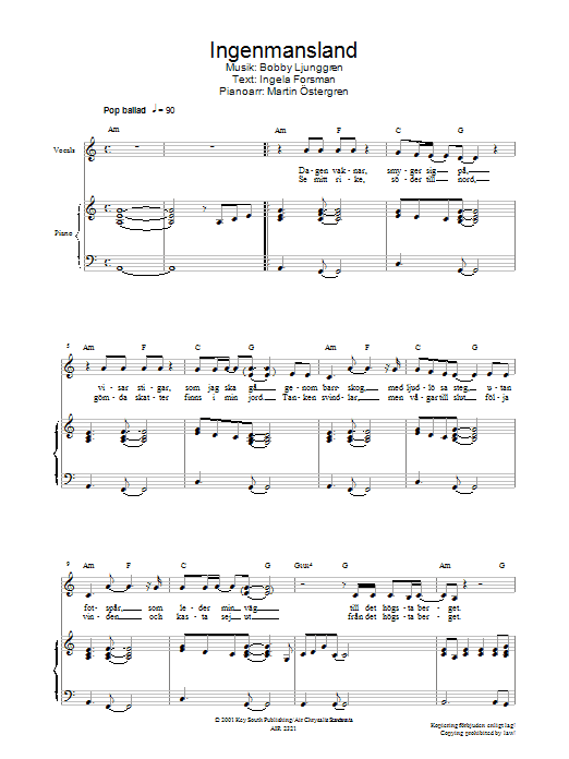 Download Jan Johansen Ingenmansland Sheet Music and learn how to play Piano, Vocal & Guitar PDF digital score in minutes