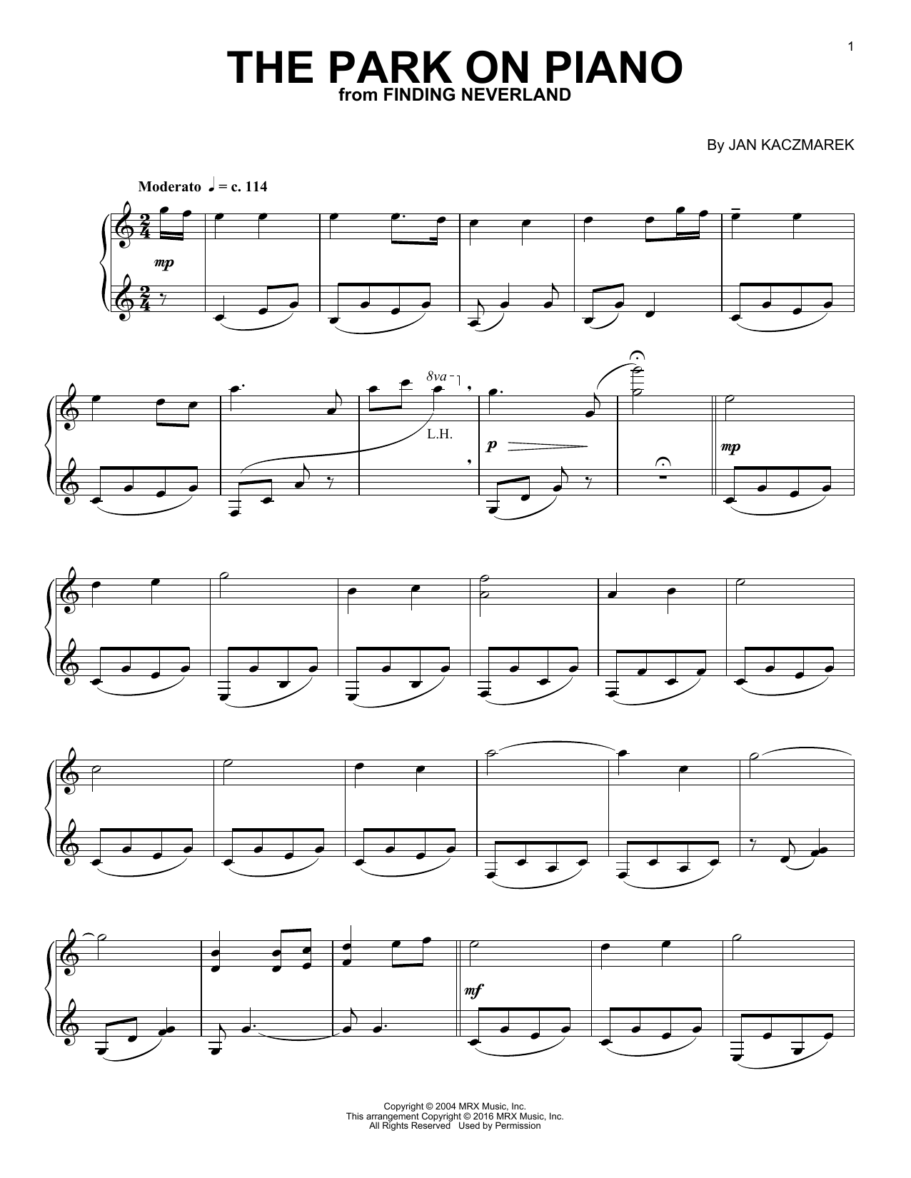 Download Jan Kaczmarek The Park On Piano (from Finding Neverland) Sheet Music and learn how to play Easy Piano PDF digital score in minutes