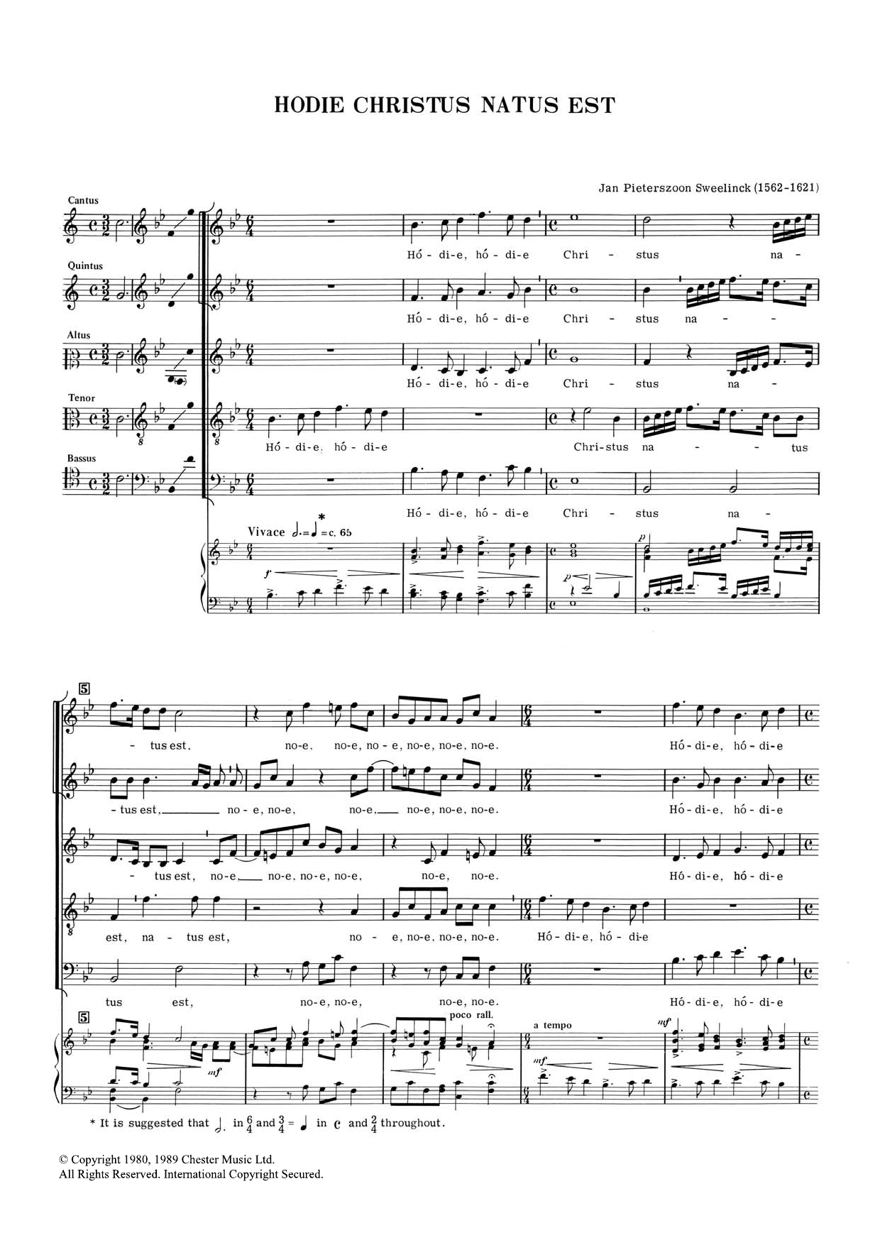 Download Jan Pieterszoon Sweelinck Hodie Chrustus Natus Est Sheet Music and learn how to play Choral SAATB PDF digital score in minutes