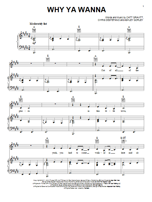 Download Jana Kramer Why Ya Wanna Sheet Music and learn how to play Piano, Vocal & Guitar (Right-Hand Melody) PDF digital score in minutes