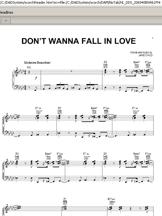 Download Jane Child Don't Wanna Fall In Love Sheet Music and learn how to play Piano, Vocal & Guitar (Right-Hand Melody) PDF digital score in minutes