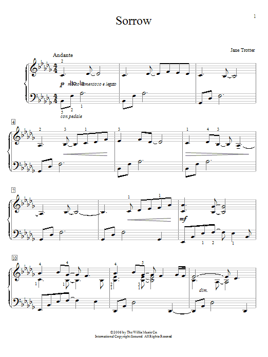 Download Jane Trotter Sorrow Sheet Music and learn how to play Easy Piano PDF digital score in minutes