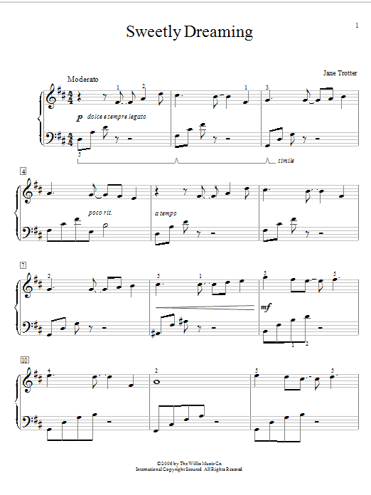 Download Jane Trotter Sweetly Dreaming Sheet Music and learn how to play Easy Piano PDF digital score in minutes