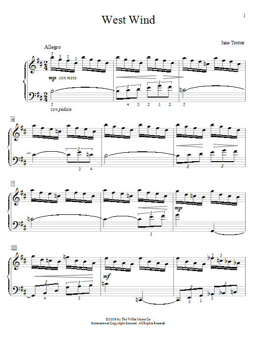 Download Jane Trotter West Wind Sheet Music and learn how to play Easy Piano PDF digital score in minutes