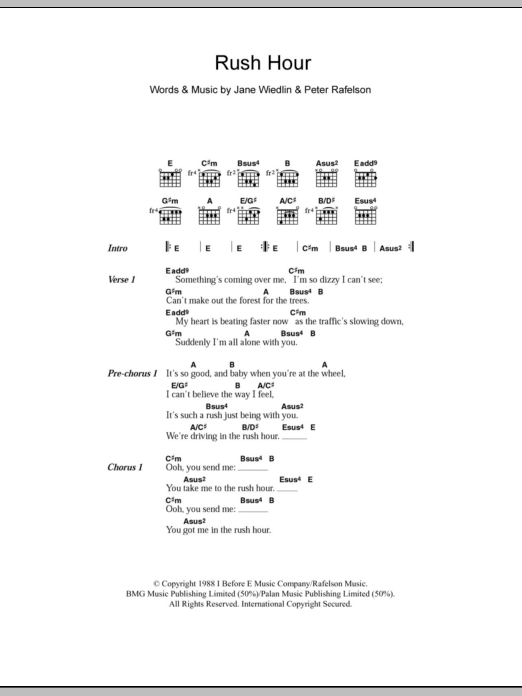 Download Jane Wiedlin Rush Hour Sheet Music and learn how to play Lyrics & Chords PDF digital score in minutes