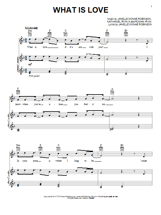 Download Janelle Monáe What Is Love Sheet Music and learn how to play Piano, Vocal & Guitar (Right-Hand Melody) PDF digital score in minutes