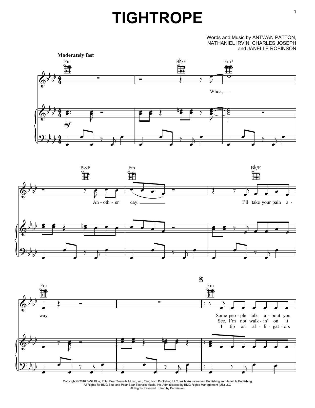 Download Janelle Monae Tightrope Sheet Music and learn how to play Piano, Vocal & Guitar (Right-Hand Melody) PDF digital score in minutes