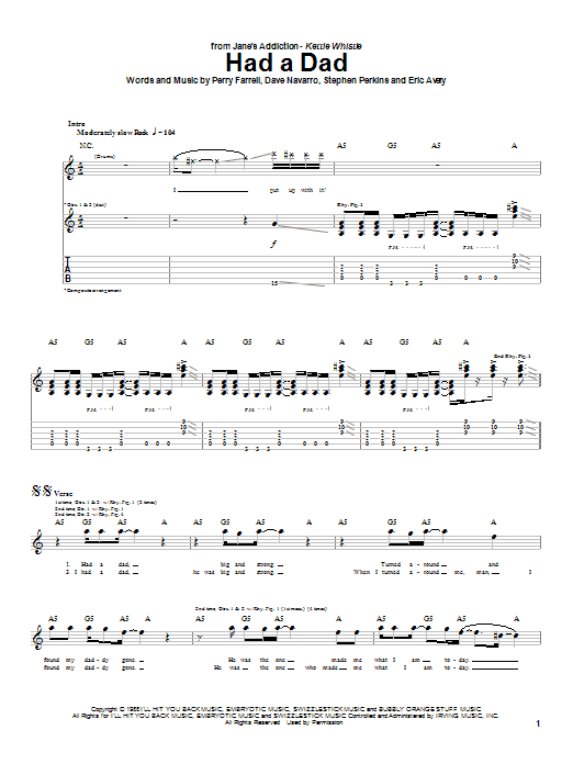 Download Jane's Addiction Had A Dad Sheet Music and learn how to play Guitar Tab PDF digital score in minutes
