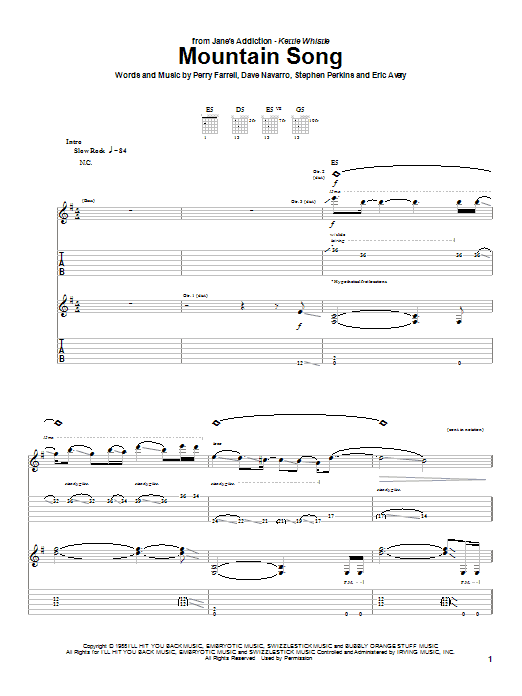 Download Jane's Addiction Mountain Song Sheet Music and learn how to play Bass Guitar Tab PDF digital score in minutes