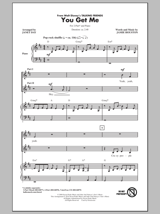 Download Jamie Houston You Get Me (arr. Janet Day) Sheet Music and learn how to play 3-Part Mixed PDF digital score in minutes