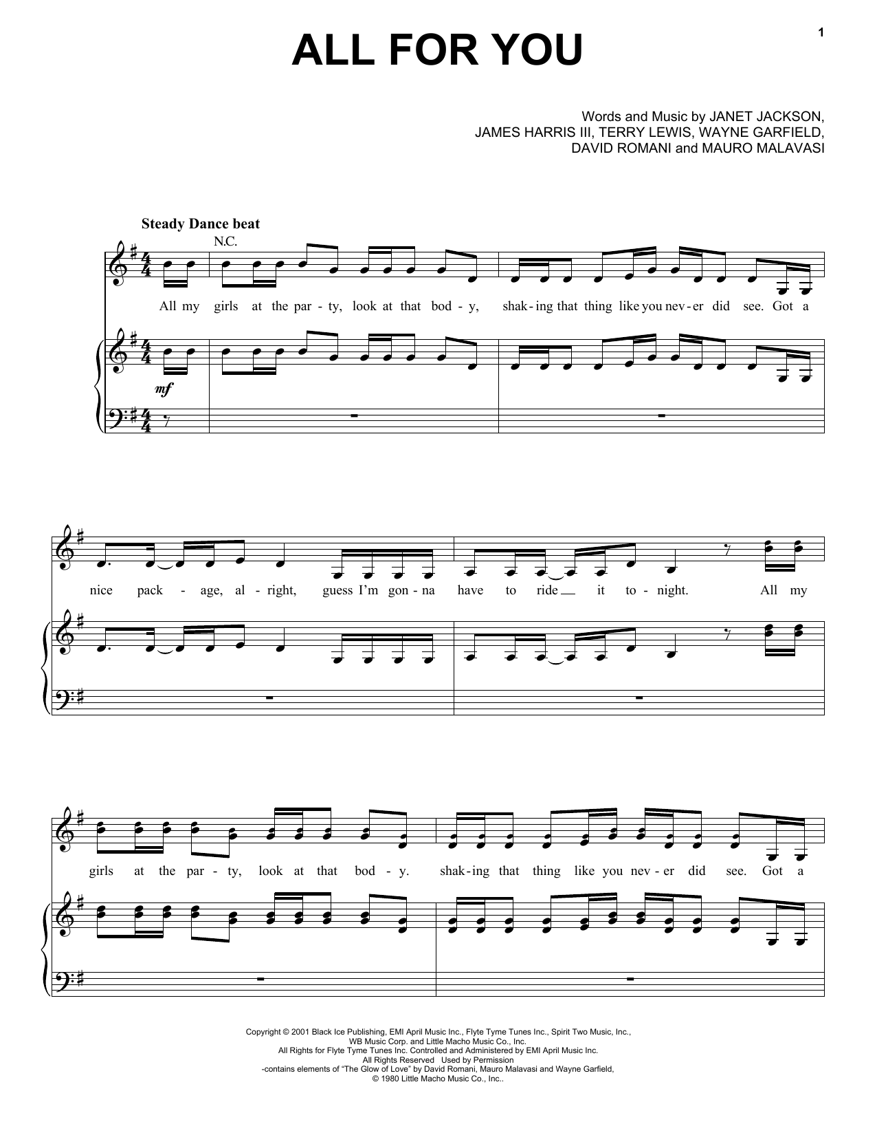 Download Janet Jackson All For You Sheet Music and learn how to play Piano, Vocal & Guitar (Right-Hand Melody) PDF digital score in minutes