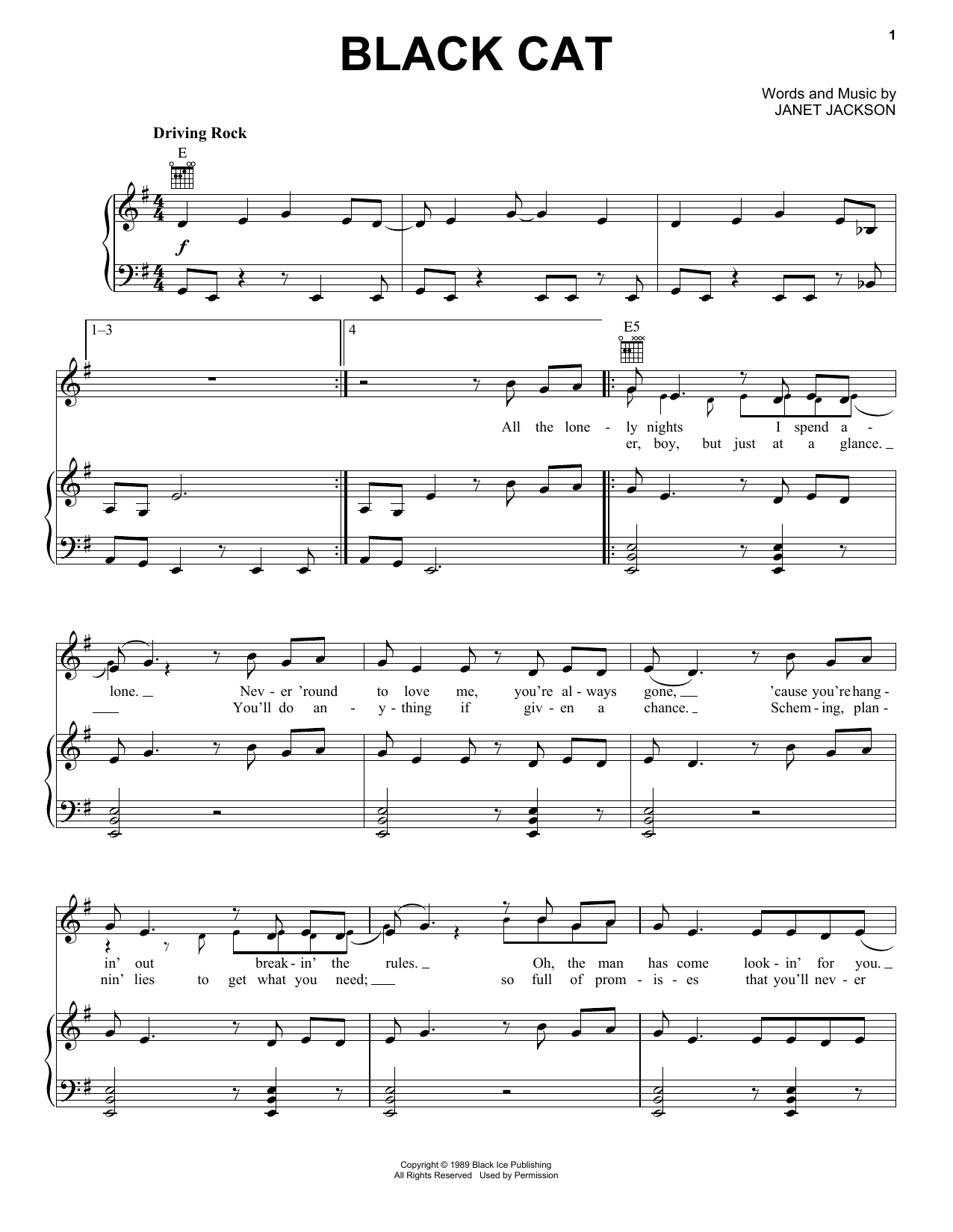 Download Janet Jackson Black Cat Sheet Music and learn how to play Melody Line, Lyrics & Chords PDF digital score in minutes