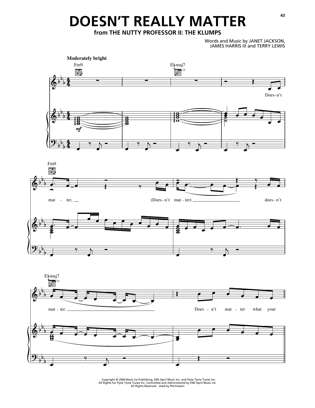 Download Janet Jackson Doesn't Really Matter Sheet Music and learn how to play Piano, Vocal & Guitar Chords (Right-Hand Melody) PDF digital score in minutes