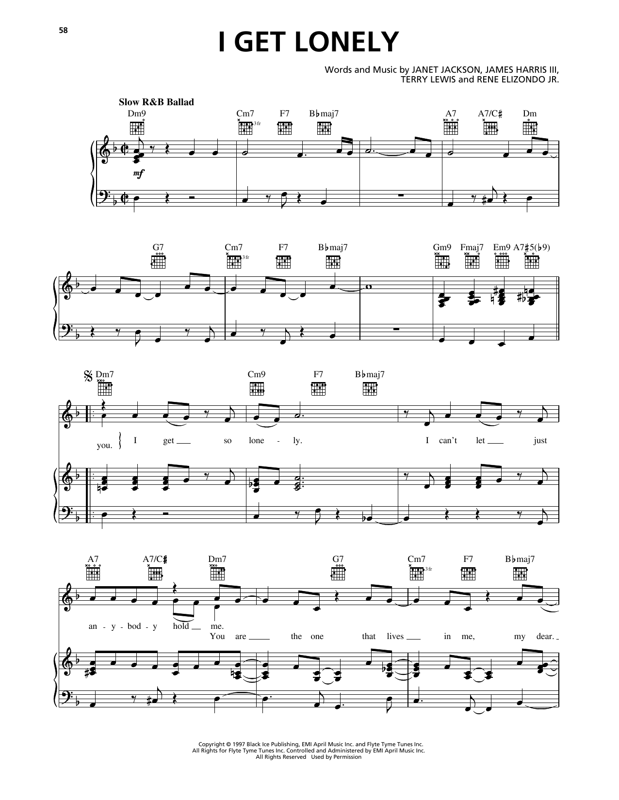 Download Janet Jackson I Get Lonely Sheet Music and learn how to play Piano, Vocal & Guitar Chords (Right-Hand Melody) PDF digital score in minutes
