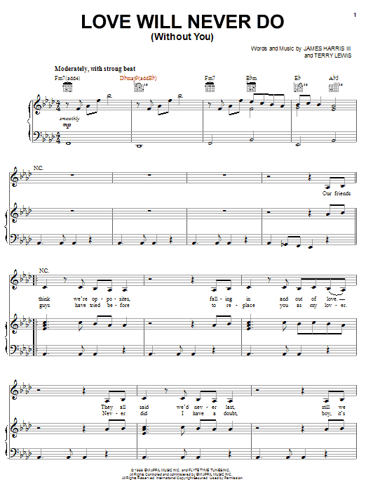 Download Janet Jackson Love Will Never Do (Without You) Sheet Music and learn how to play Piano, Vocal & Guitar (Right-Hand Melody) PDF digital score in minutes