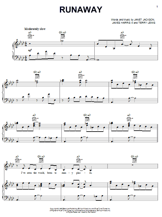 Download Janet Jackson Runaway Sheet Music and learn how to play Melody Line, Lyrics & Chords PDF digital score in minutes